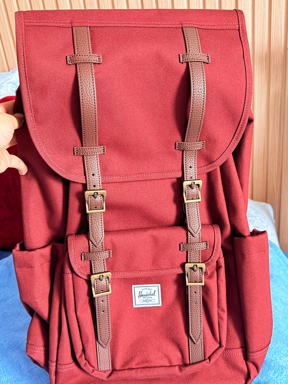 Herschel Supply Company Red Canvas Backpack with Brown Straps